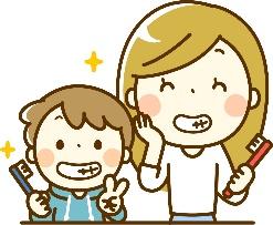 虫歯予防をする親子