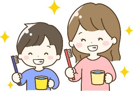 歯磨きをする親子